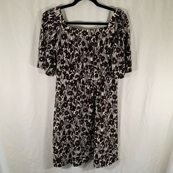 BCBGMaxazria Mini Dress Women's Medium Brown Floral Square Neck Short Sleeve - Picture 9 of 10